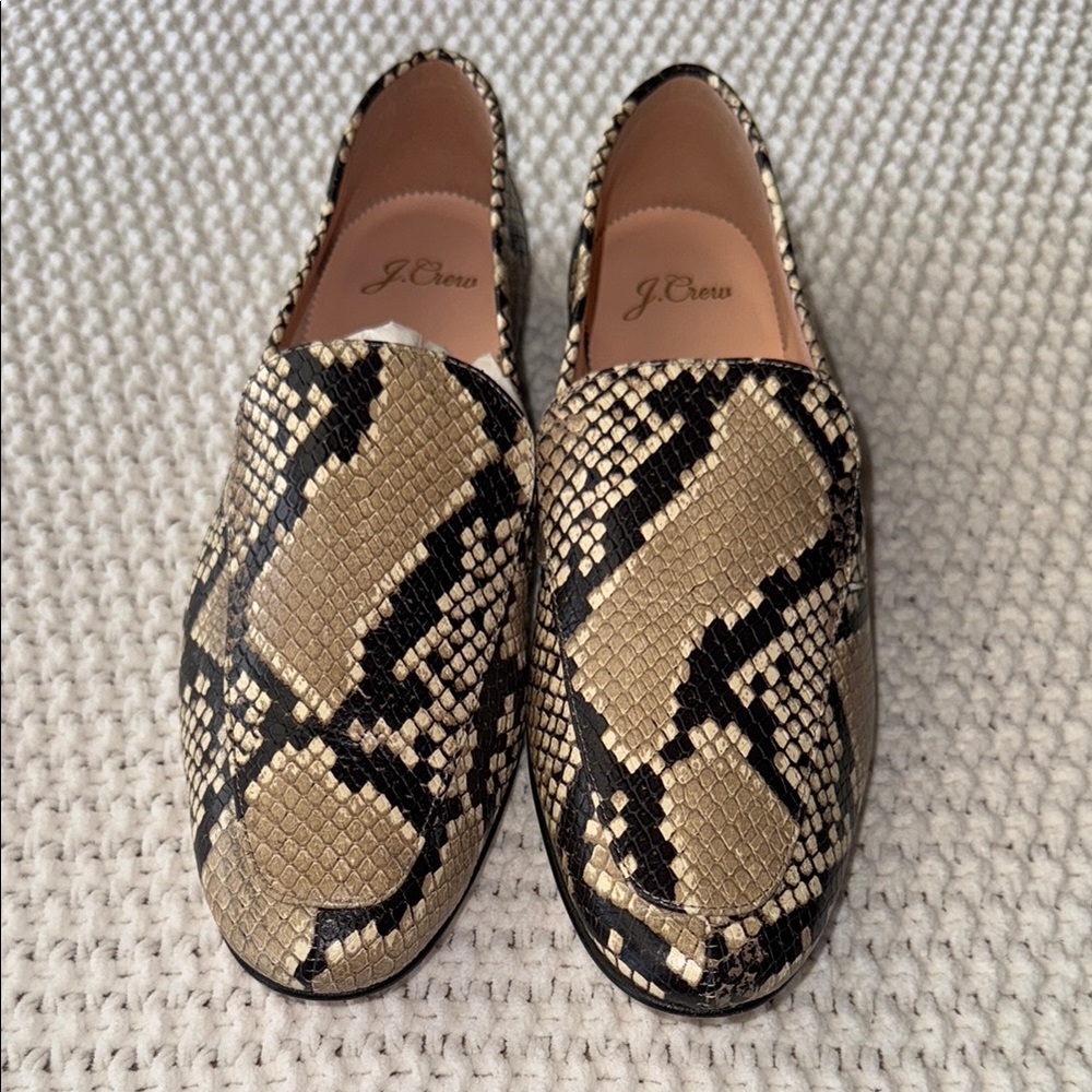 J. Crew Women's Snake Print Loafers - Black and Tan